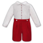 Sarah Louise Boys White and Red Velvet Short Set